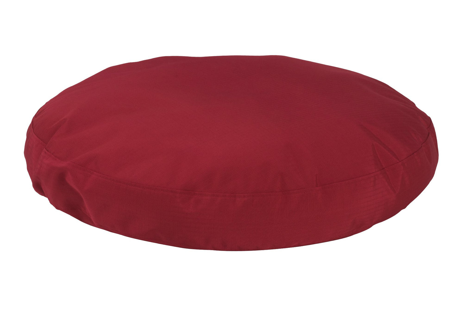 chew-resistant round dog bed red